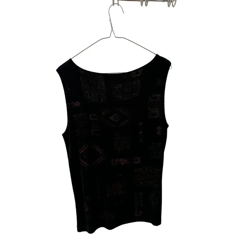 Chicos Travelers‎ Black Design Printed Tank Women's Chico's Size 2 - Picture 2 of 6